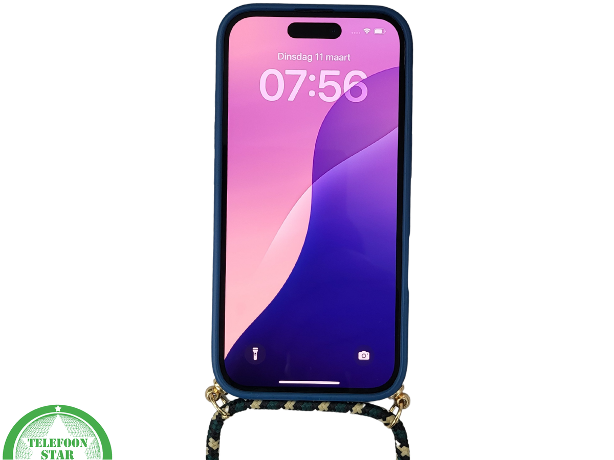 iPhone 16 Hoesje met Koord Donkerblauw – Stijlvol & Duurzaam