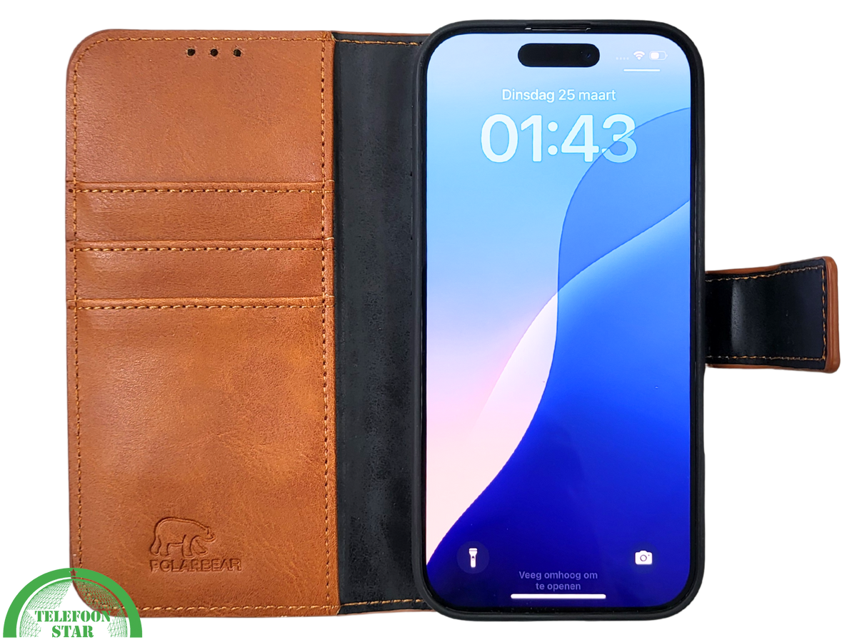 iPhone 16 Pro Max Insteekhoesje Lichtbruin – Stijlvolle Leren Look met Open Bovenkant