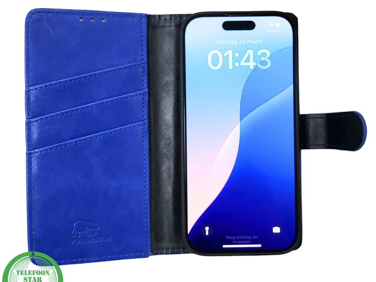iPhone 16 Pro Bookcase Hoesje Blauw – Leren Look met Magnetische Sluiting