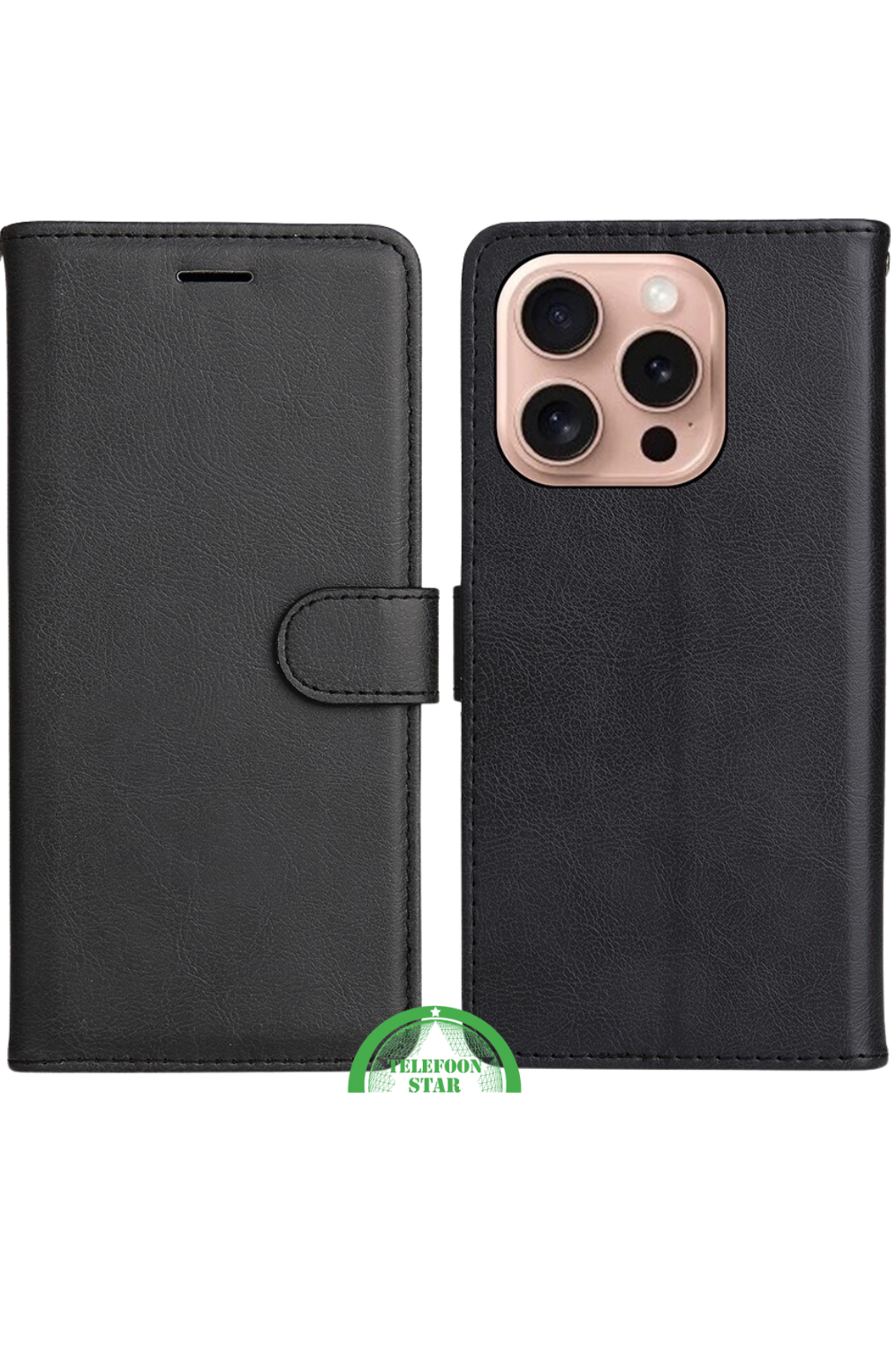Bookcase Hoesje voor iPhone 16 Pro - Zwart Magnetische sluiting voor veilige bescherming | Telefoonstar