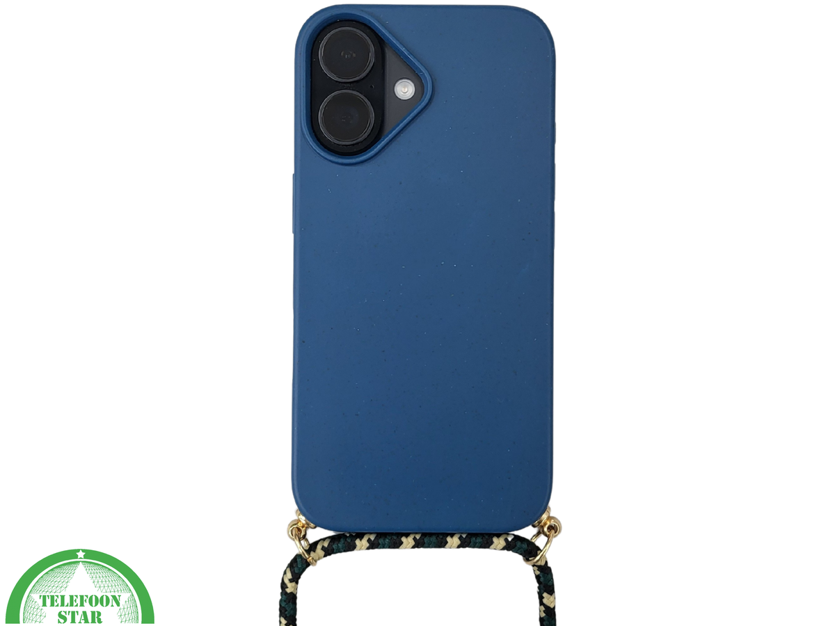 iPhone 16 Hoesje met Koord Donkerblauw – Stijlvol & Duurzaam