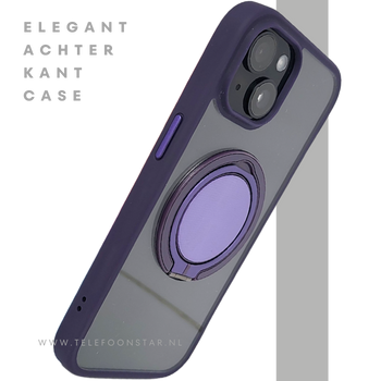 iPhone 15 Hoesje – Transparant Met Paarse Ringhouder | Stijlvol, Praktisch & Betrouwbaar