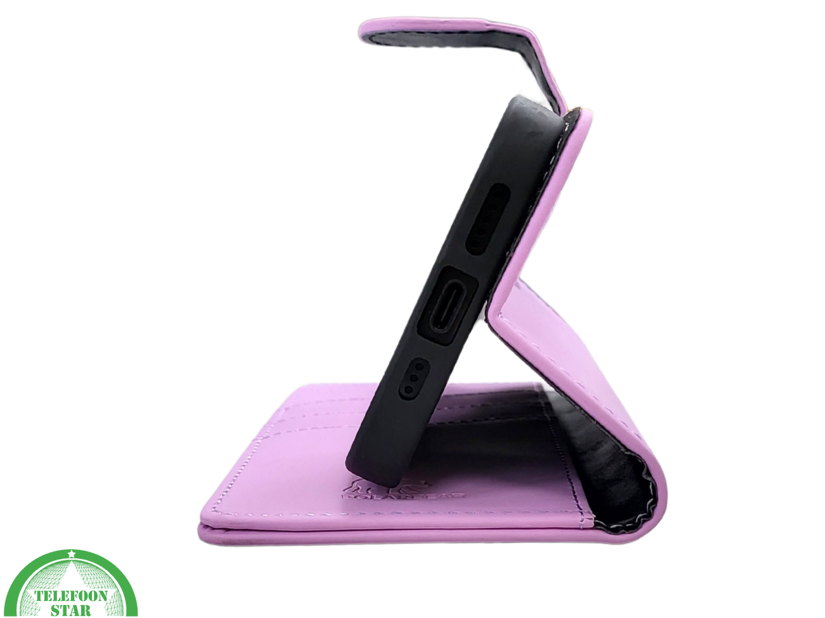 iPhone 16 Pro Bookcase Hoesje Lichtroze – Elegante Leren Look met Magnetische Sluiting