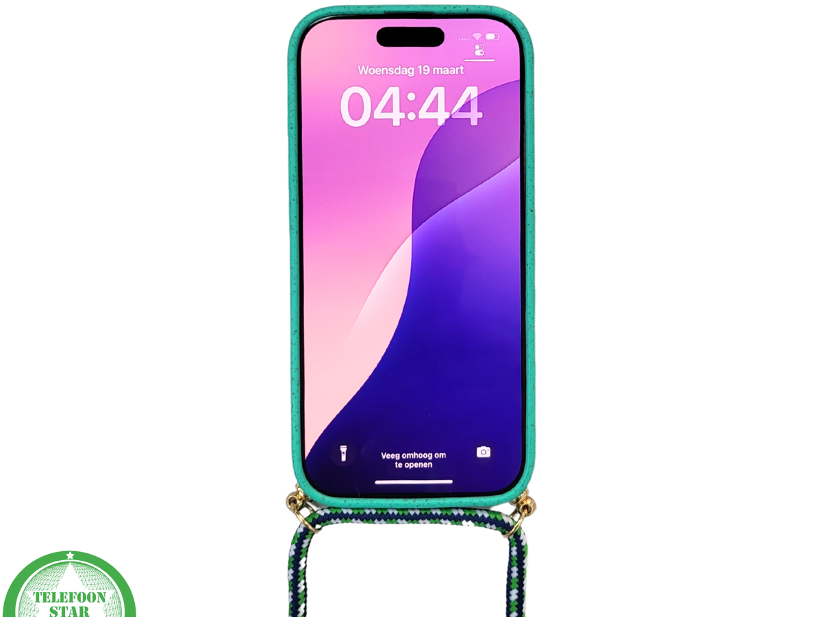 Groen Eco Koord Hoesje – Duurzaam Siliconen Touwkoord Case Met Draagkoord voor iPhone 16 Pro Max