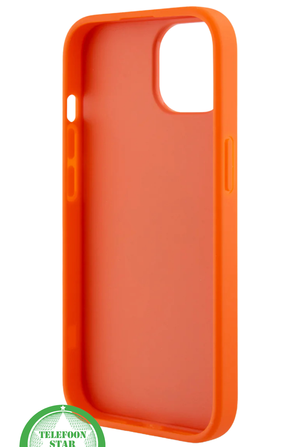 Hoesje voor iPhone 15 – Oranje Luxe Design met Goudkleurig Logo