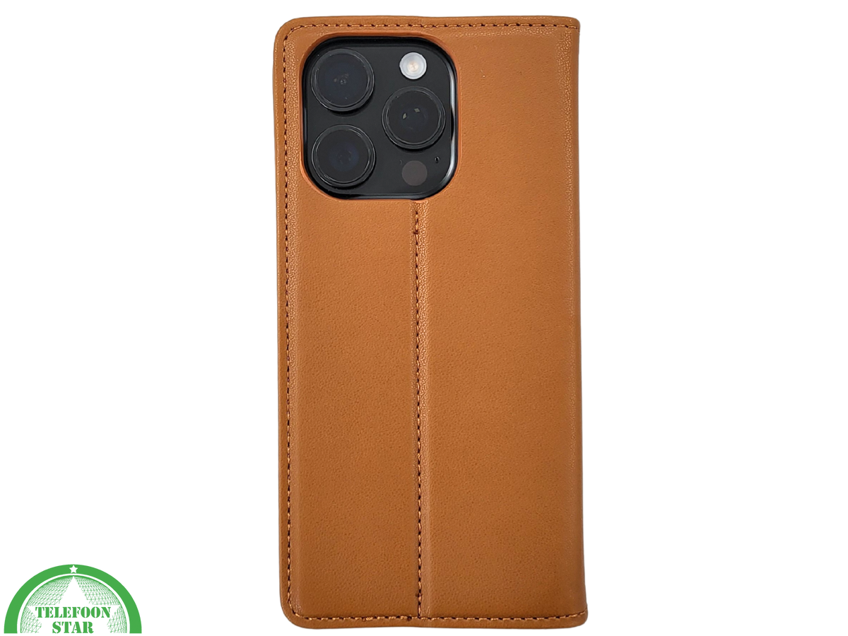 iPhone 16 Pro Bookcase Hoesje Cognac – Leren Look met Magnetische Sluiting