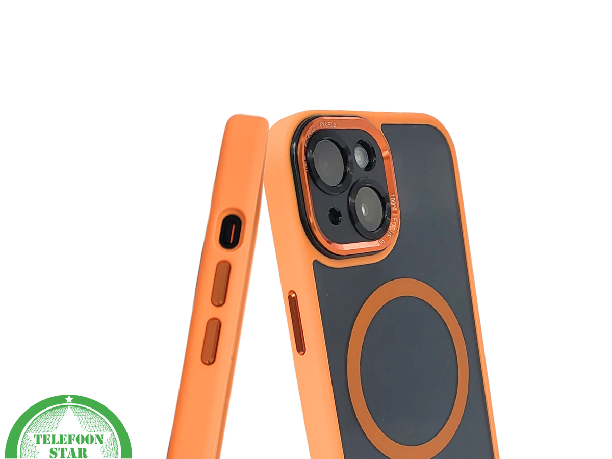 iPhone 15 MagSafe Hoesje Oranje-Zwart – Sportieve Look met Magnetische MagSafe Ring