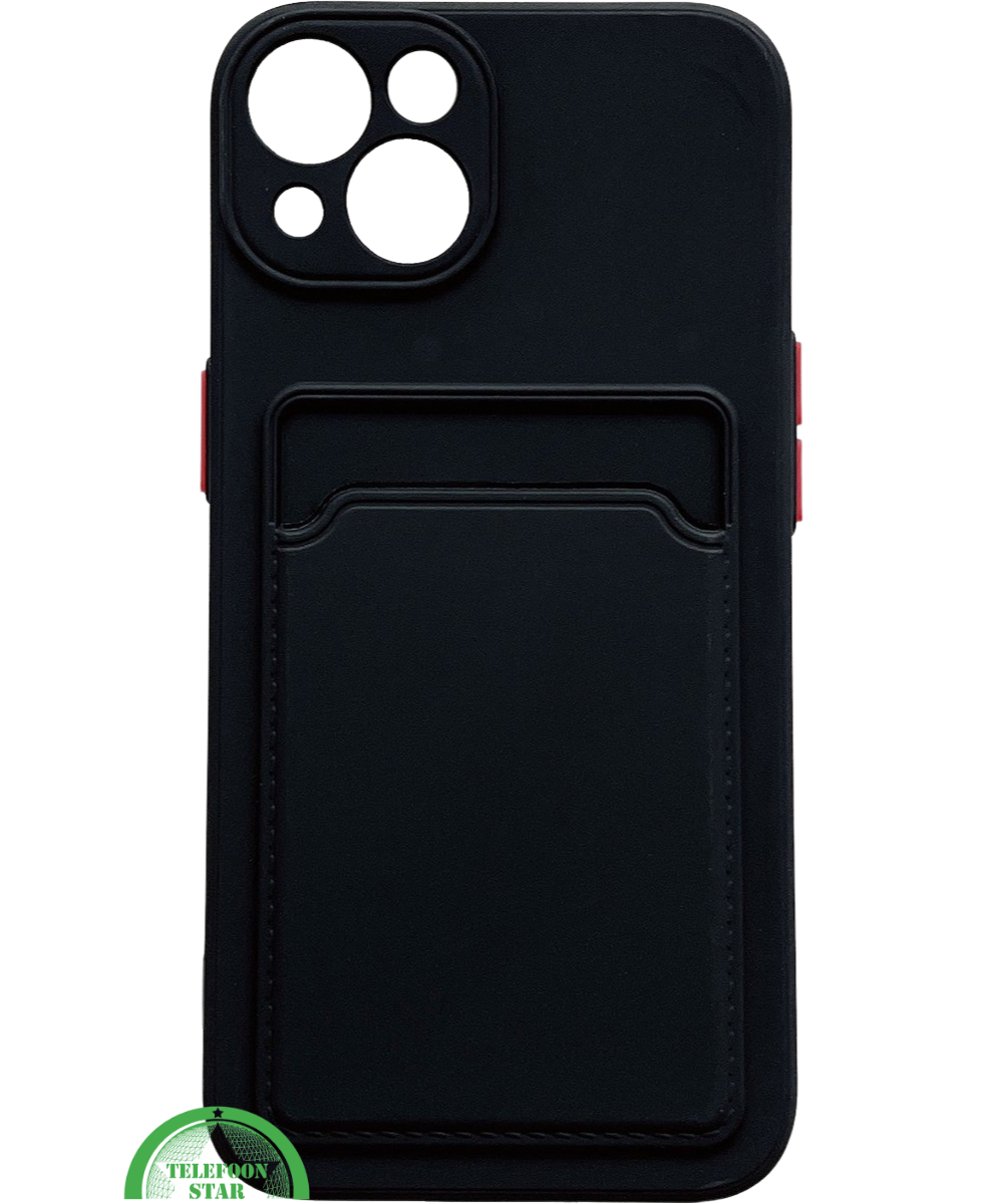 Zwart Transparant Shockproof Hoesje voor iPhone 15 met Kaarthouder – Praktisch & Supersterk
