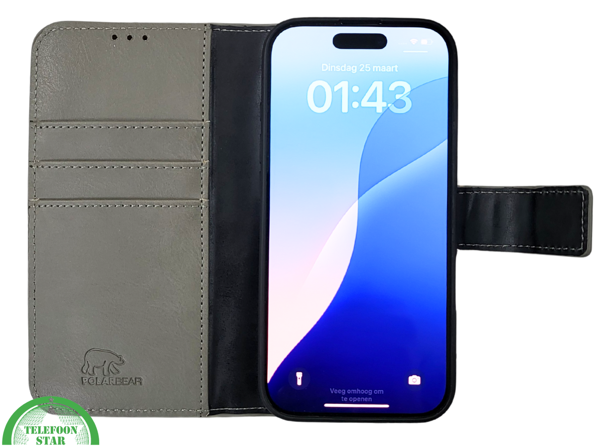 iPhone 16 Pro Max Insteekhoesje Olijfgroen – Leren Look met Open Bovenkant