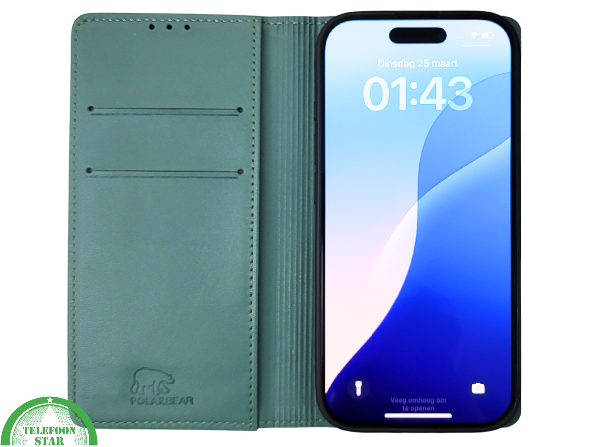 iPhone 16 Pro Max Bookcase Hoesje Donkergroen – Luxe Leren Look met Magnetische Sluiting
