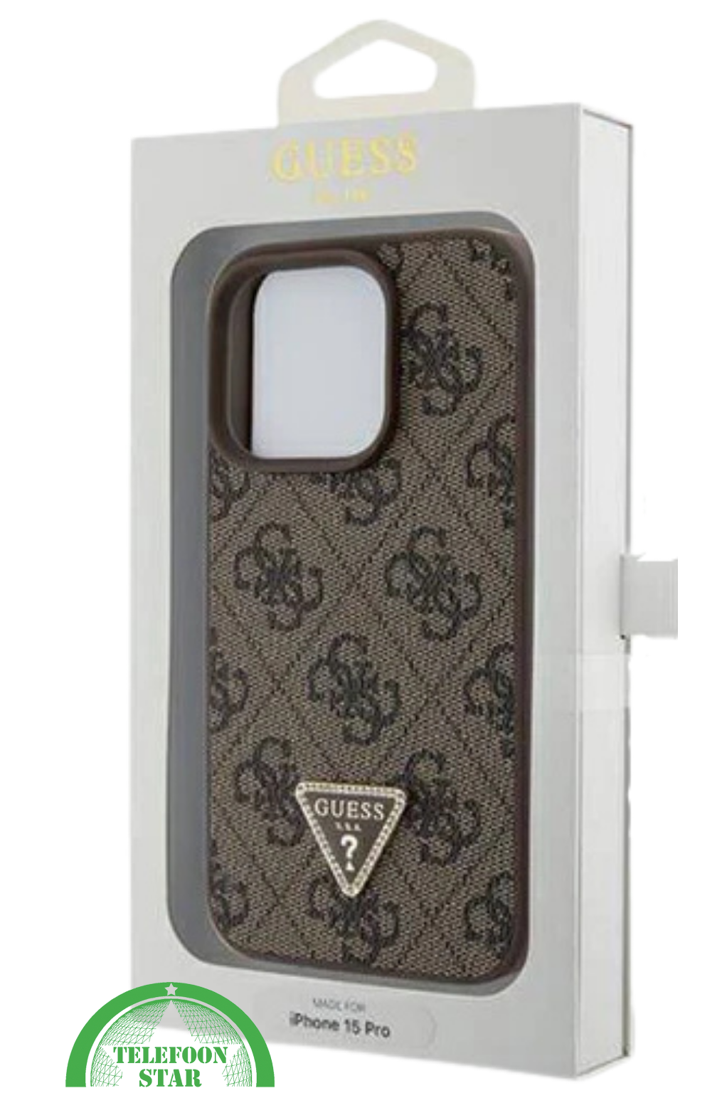 iPhone 15 Pro Beste Stoffen Hoesje – Bruin Design met Logo en Premium Bescherming