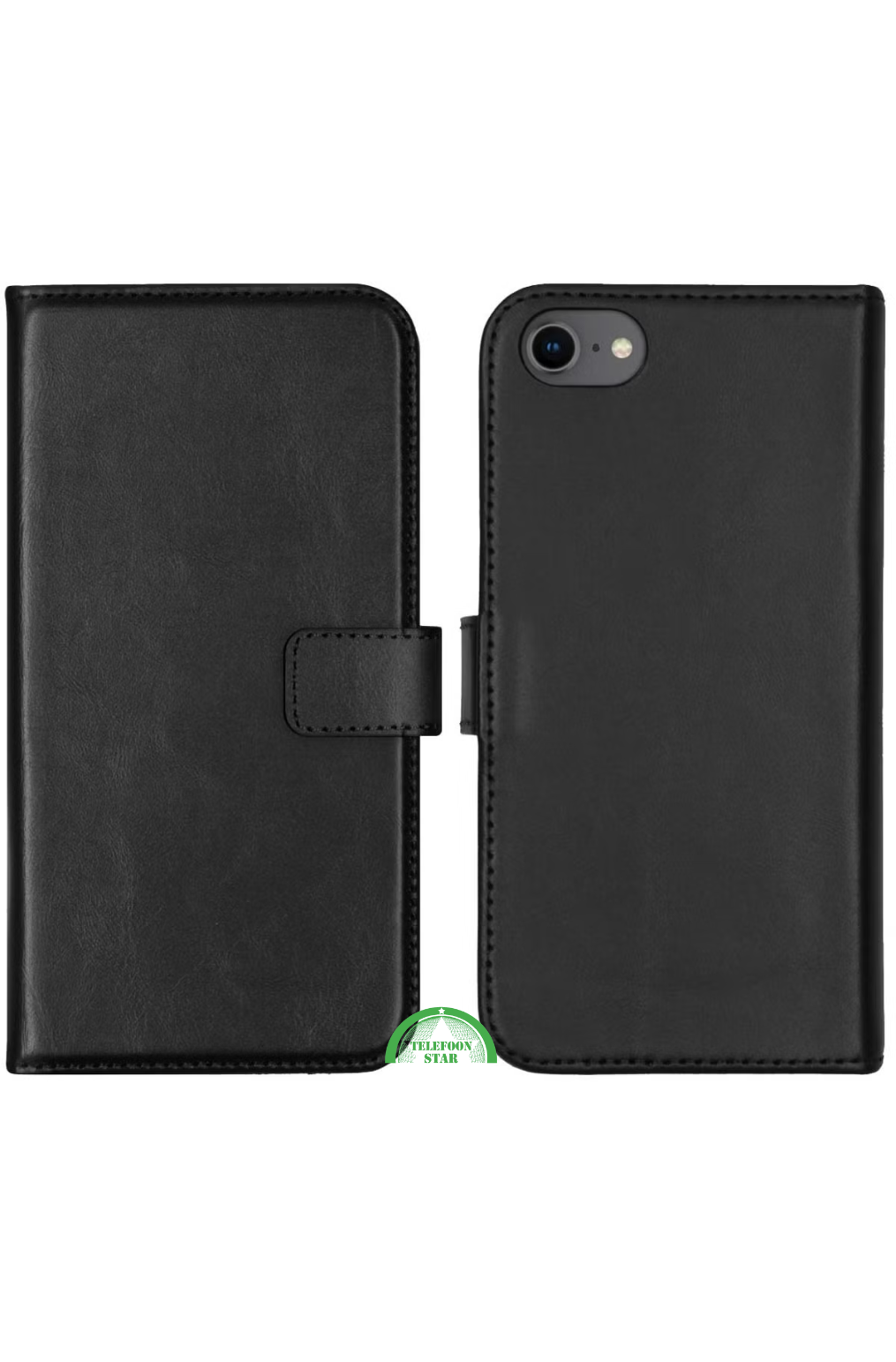 Bookcase Hoesje voor iPhone SE Zwart, Stijlvol, Functioneel & 360° Bescherming