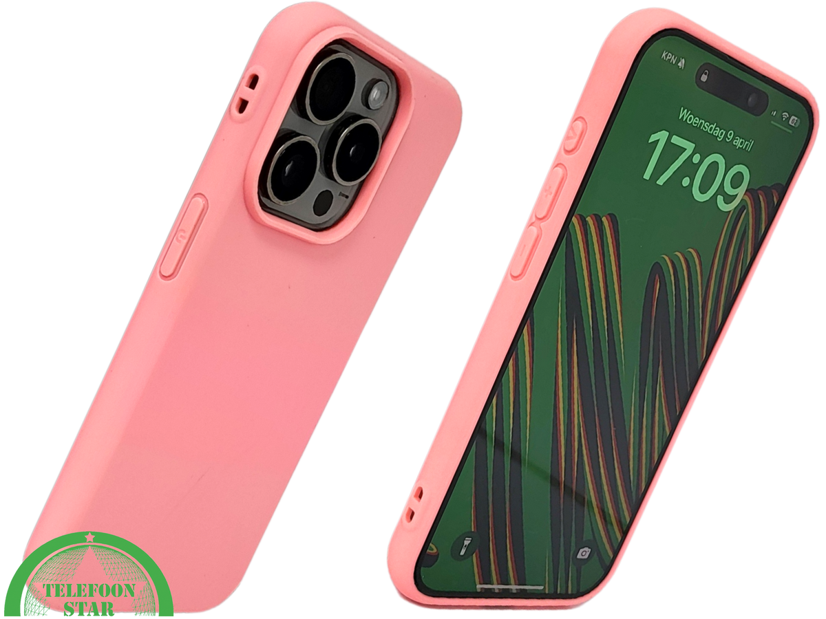 Lichtroze iPhone 15 Pro Hoesje – Zachte Siliconen Bescherming | Telefoonstar.nl