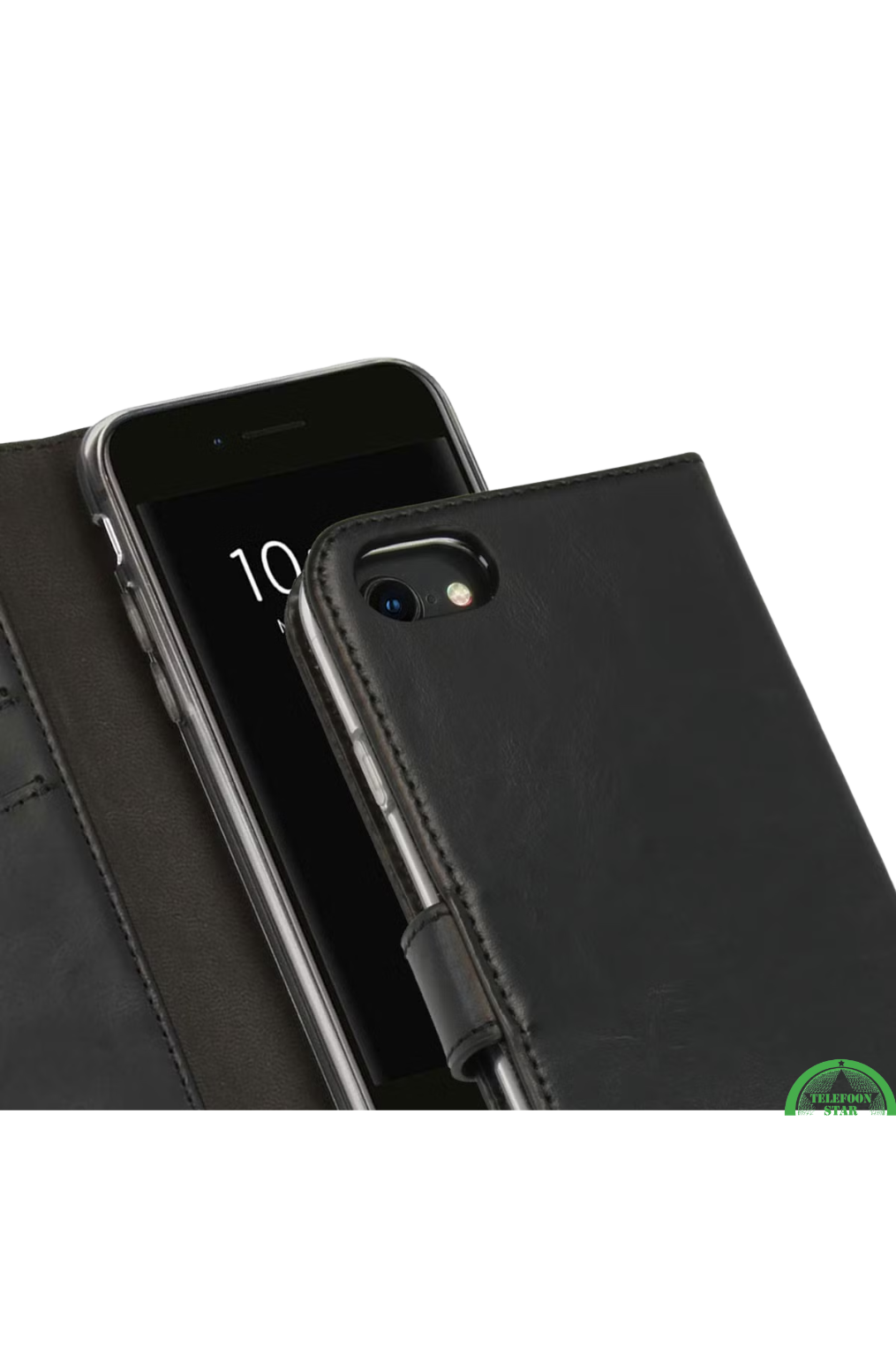Bookcase Hoesje voor iPhone SE 2022 Zwart, Stijlvol, Functioneel & 360° Bescherming