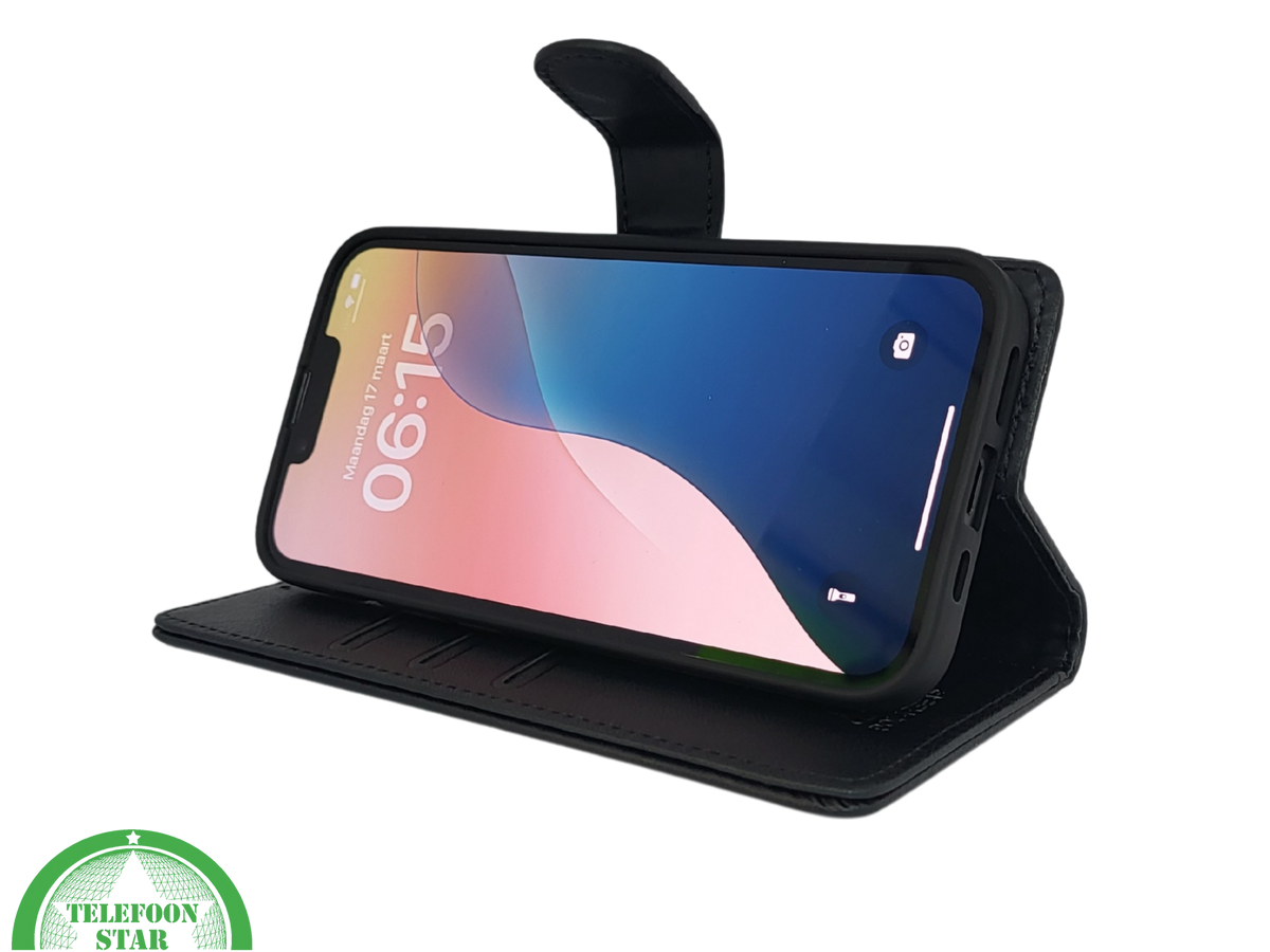 iPhone 16 Hoesje - Luxe Zwarte Bookcase, Wallet Case met Magneetsluiting