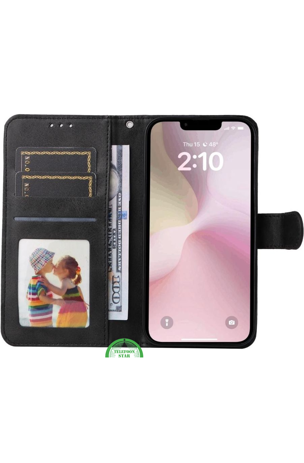Bookcase Hoesje voor iPhone SE 2022 Zwart, Stijlvol, Functioneel & 360° Bescherming