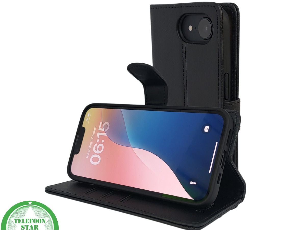 iPhone 16 Hoesje - Luxe Zwarte Bookcase, Wallet Case met Magneetsluiting
