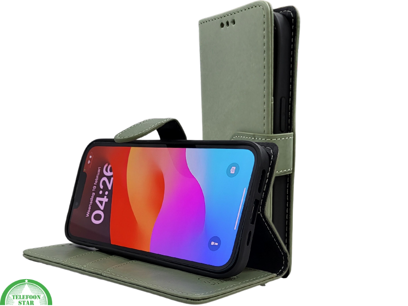 Boek case Groen cover iPhone 16E 2025 leer up