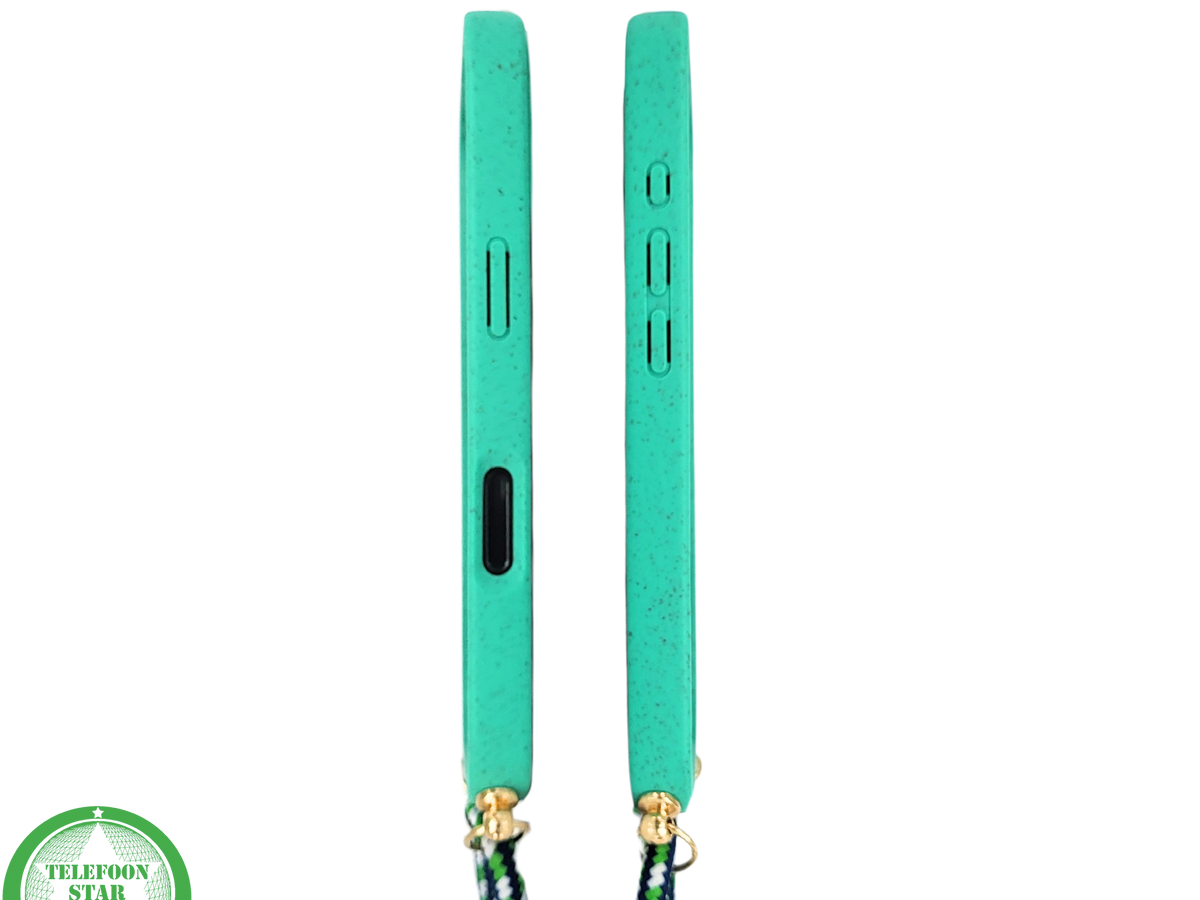 Groen Eco Koord Hoesje – Duurzaam Siliconen Touwkoord Case Met Draagkoord voor iPhone 16 Pro Max