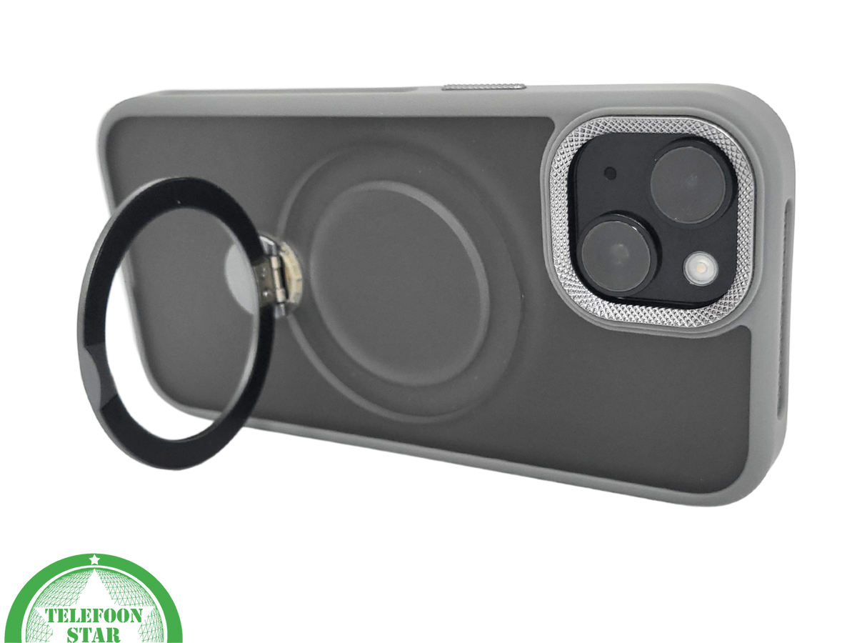 iPhone 15 Plus Hoesje Grijs – Met MagSafe-Ring & Kickstand voor Extra Functionaliteit