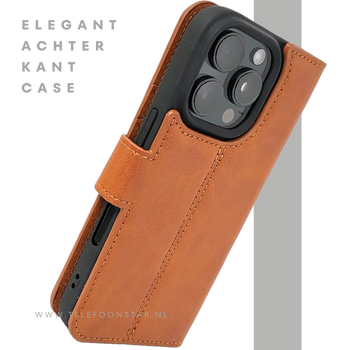 iPhone 16 Pro Max Insteekhoesje Lichtbruin – Stijlvolle Leren Look met Open Bovenkant