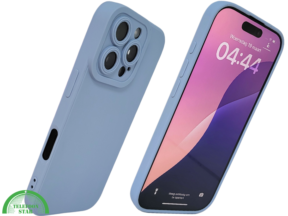 iPhone 16 Pro Lichtblauw Hoesje Mat Design Met Verhoogde Camerabescherming