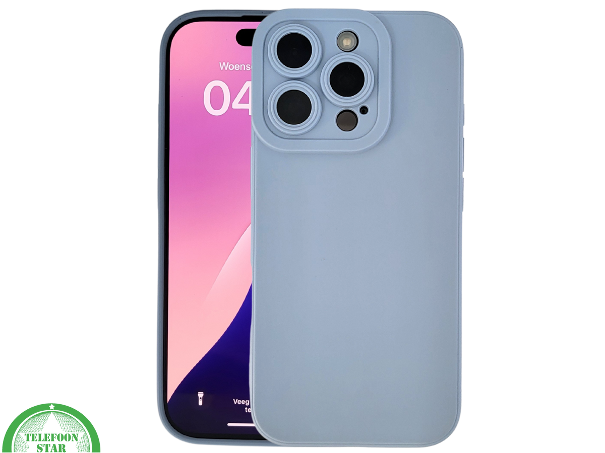 iPhone 16 Pro Lichtblauw Hoesje Mat Design Met Verhoogde Camerabescherming