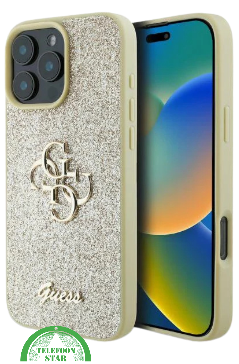 iPhone 16 Pro Max Hoesje – Goud Glitter Luxe Edition