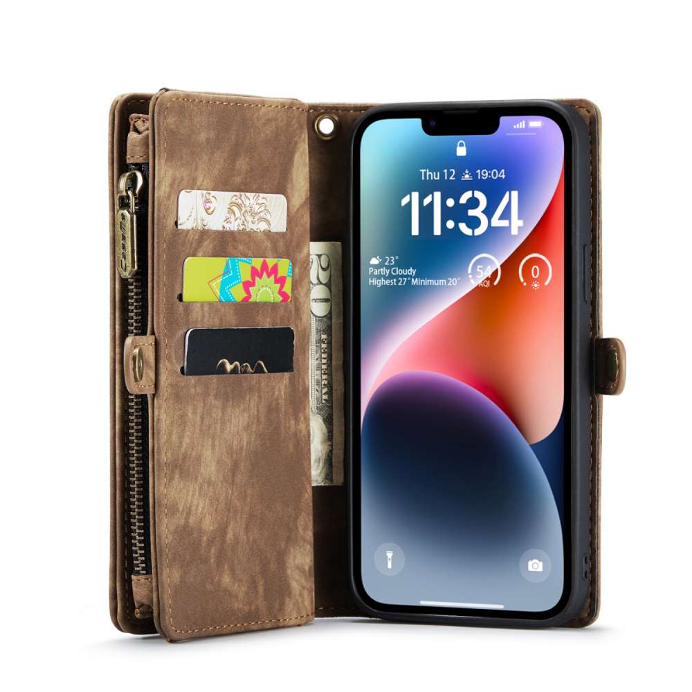 iPhone 14 3-in-1 portemonnee hoesje bruin