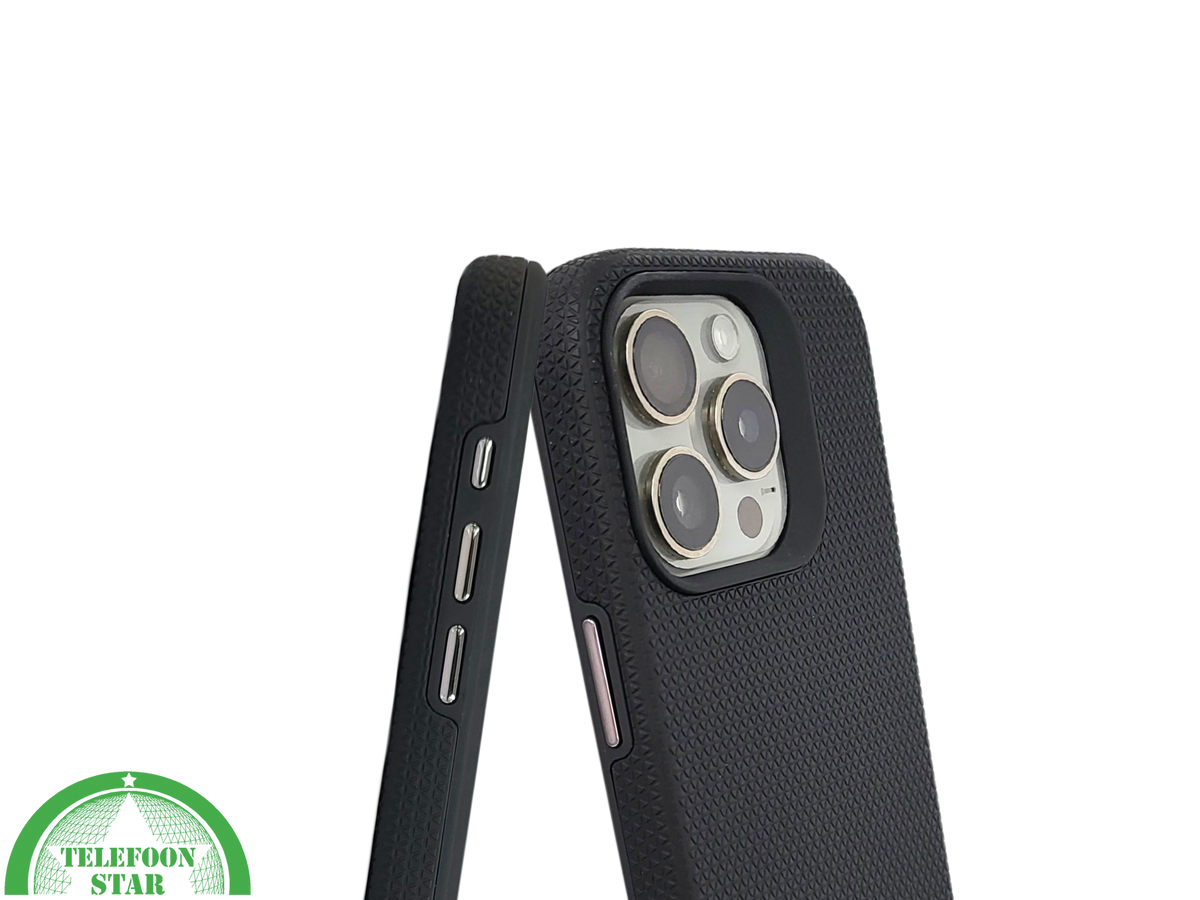 iPhone 15 Pro Zwart Hoesje met Structuur – Schokbestendig & Zakelijk | Telefoonstar.nl