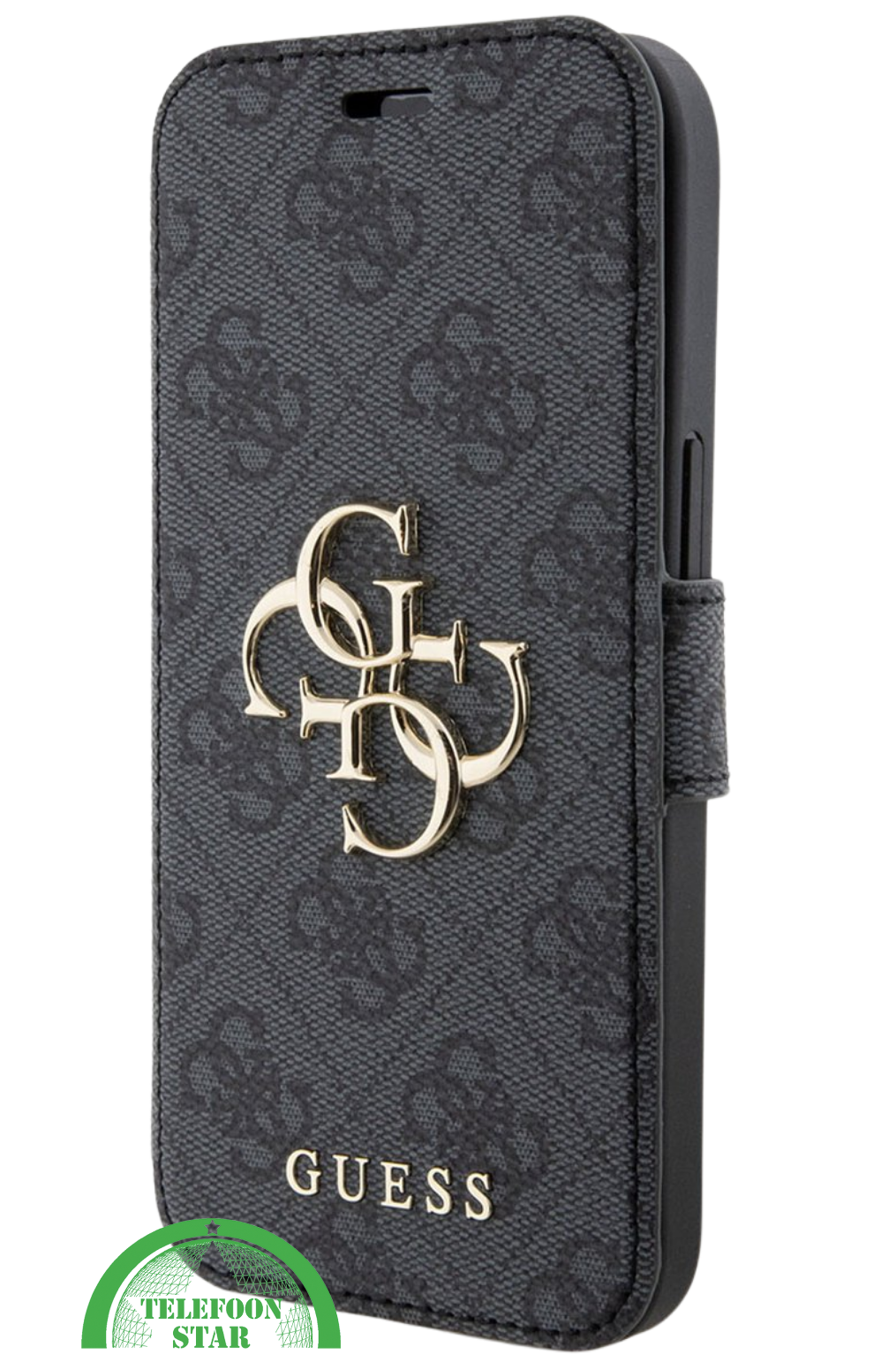 Hoesje voor iPhone 15 Pro Bookcase – Zwart Bescherming met Gouden Detail en Pasjesvak