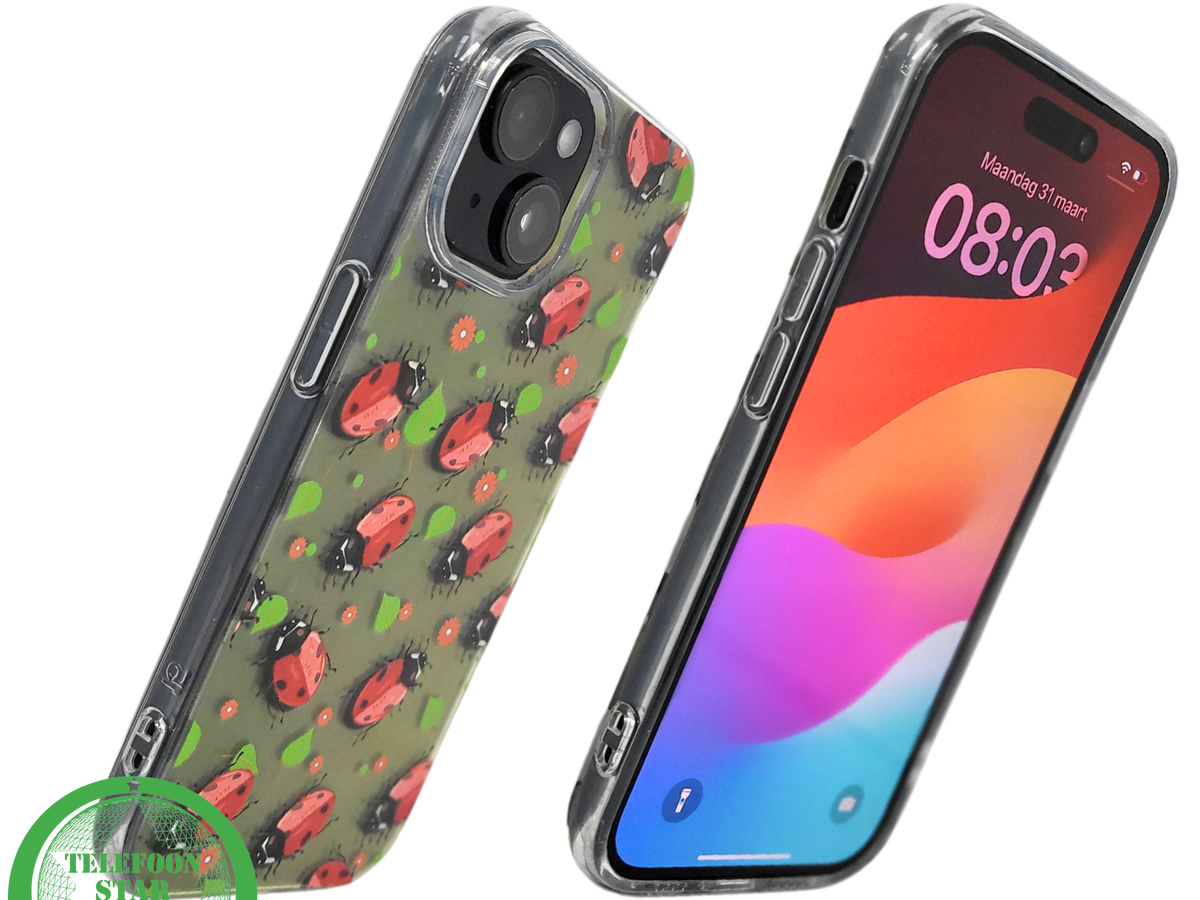 iPhone 15 Plus Hoesje – Lieveheersbeestjes Design | Transparant, Vrolijk & Beschermend