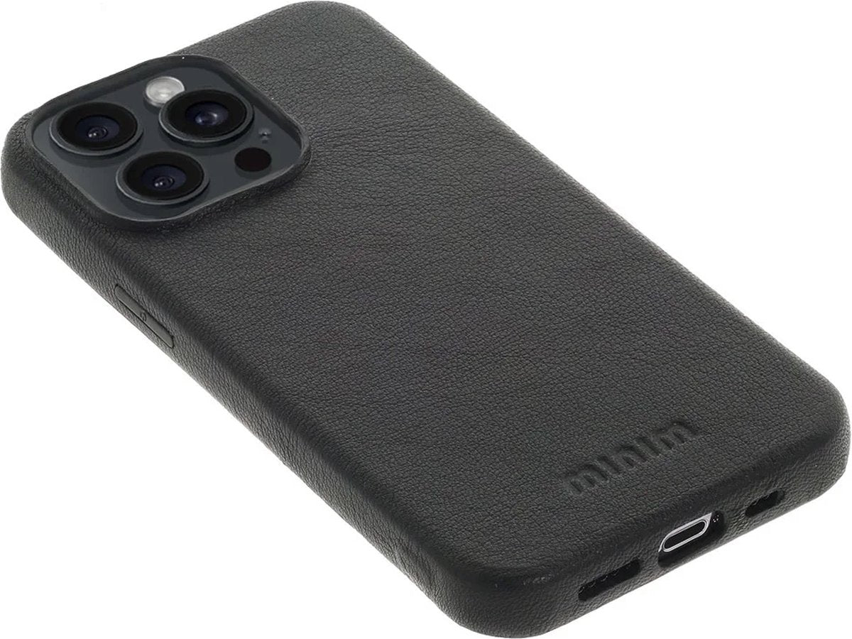 iPhone 15 Pro 100% Leer hoesje | Lederen Backcover | Minimalistisch | Zwart