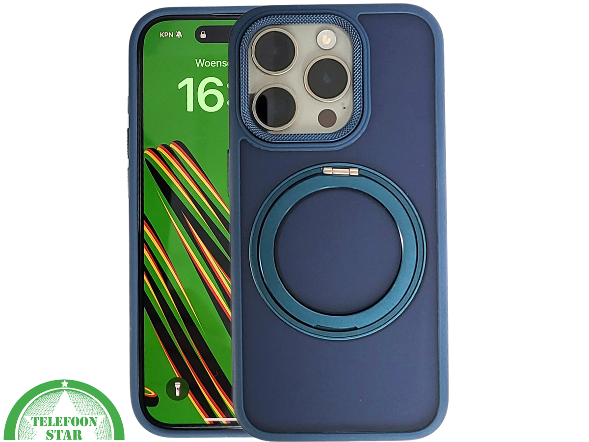 Donkerblauw iPhone 15 Pro Hoesje met Ringhouder – Grip & Bescherming | Telefoonstar.nl