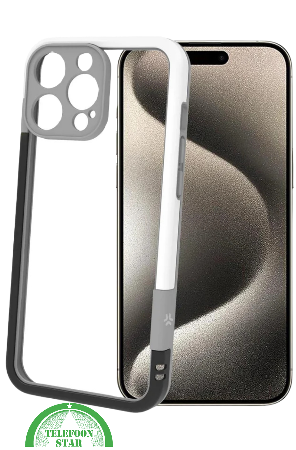 iPhone 16 Pro Max Hoesje – Transparant Frame met Versterkte Hoeken (Wit-Grijs Design)