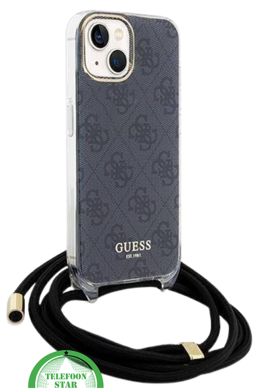 Hoesje voor iPhone 15 - Zwart Crossbody Design met Luxe Logo en Koord