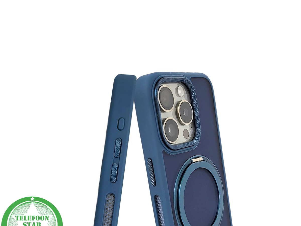 Donkerblauw iPhone 15 Pro Hoesje met Ringhouder – Grip & Bescherming | Telefoonstar.nl