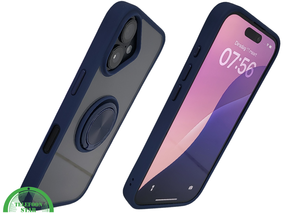 iPhone 16 hoesje blauw transparant cover met MagSafe ring en bescherming