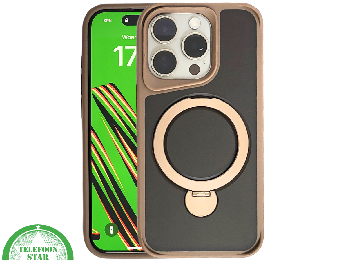 iPhone 15 Pro Hoesje met Ringhouder – Luxe Bescherming in Bruin-Zwart Design