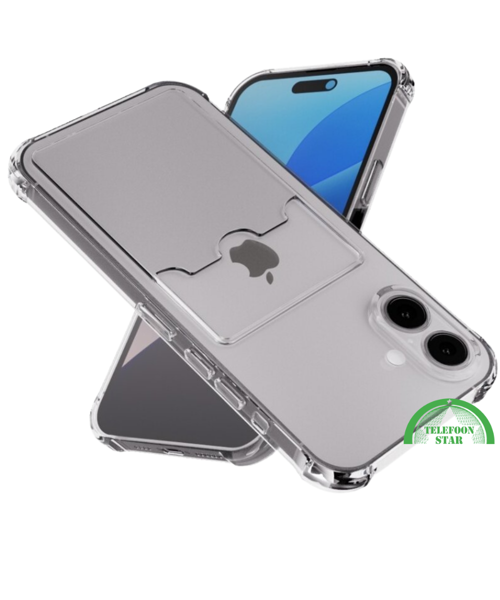 Transparant Hoesje voor iPhone 16 met Kaarthouder – Slank, Praktisch & Schokbestendig