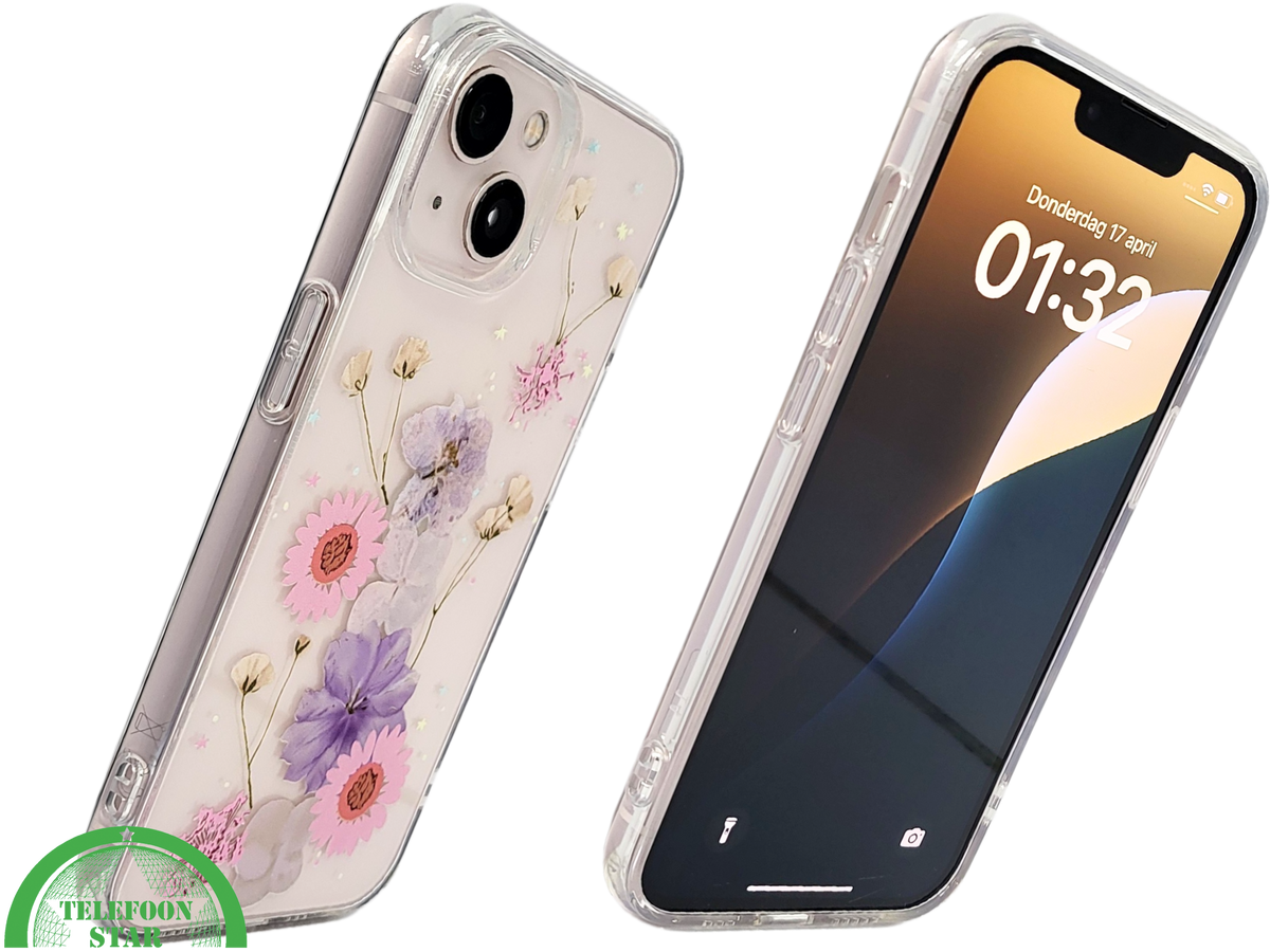 Bloemen Hoesje iPhone 13 / 14 – Transparant Met Echte Bloemenlook