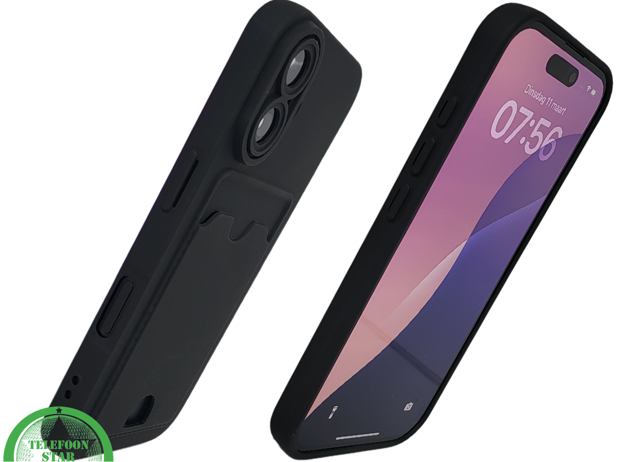 iPhone 16 hoesje zwart met kaarthouder en schokbestendige bescherming
