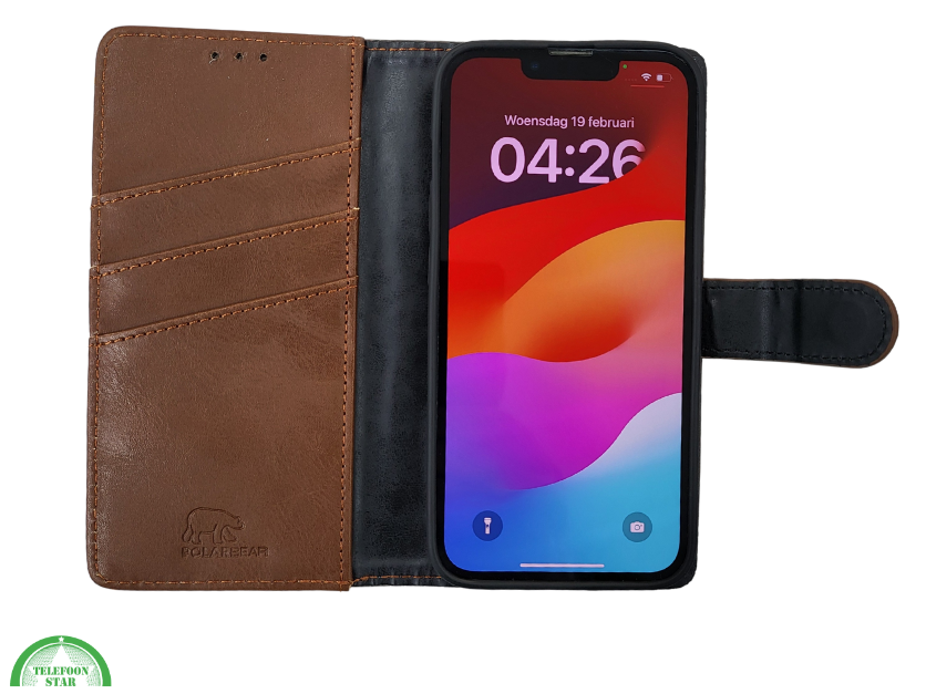 Boek Case Leer Wallet Case Donker Bruin IPhone 16E