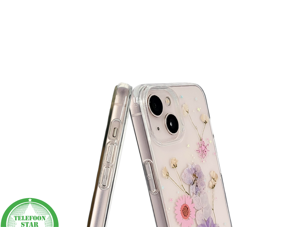 Bloemen Hoesje iPhone 13 / 14 – Transparant Met Echte Bloemenlook