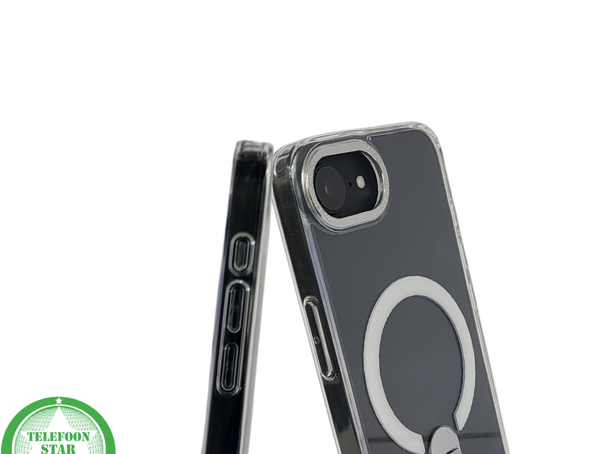 iPhone 16E Transparante witte randen Hoes met MagSafe Ring