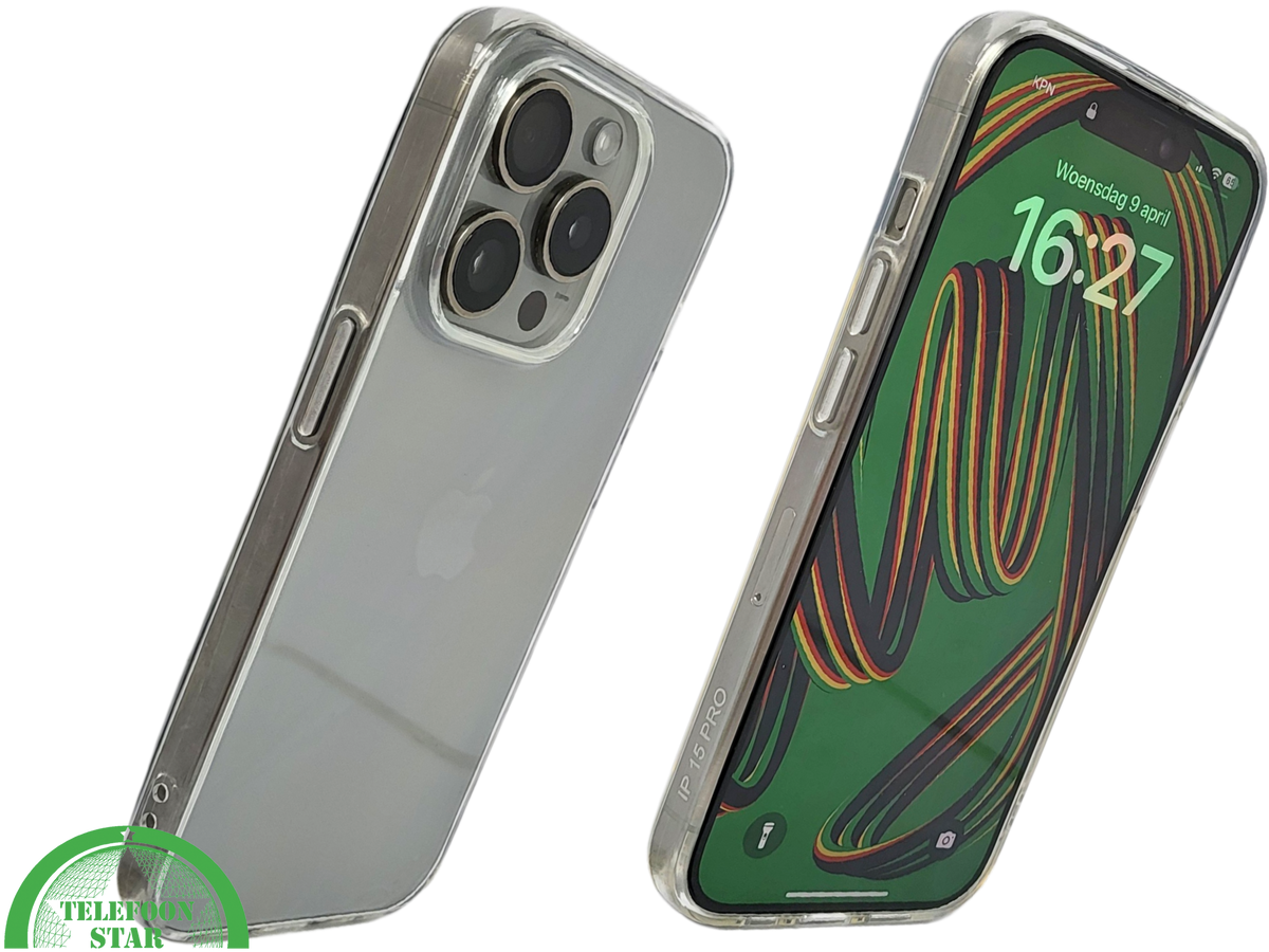 Transparant iPhone 15 Pro Hoesje met Zilveren Randen – Elegant & Slank | Telefoonstar.nl