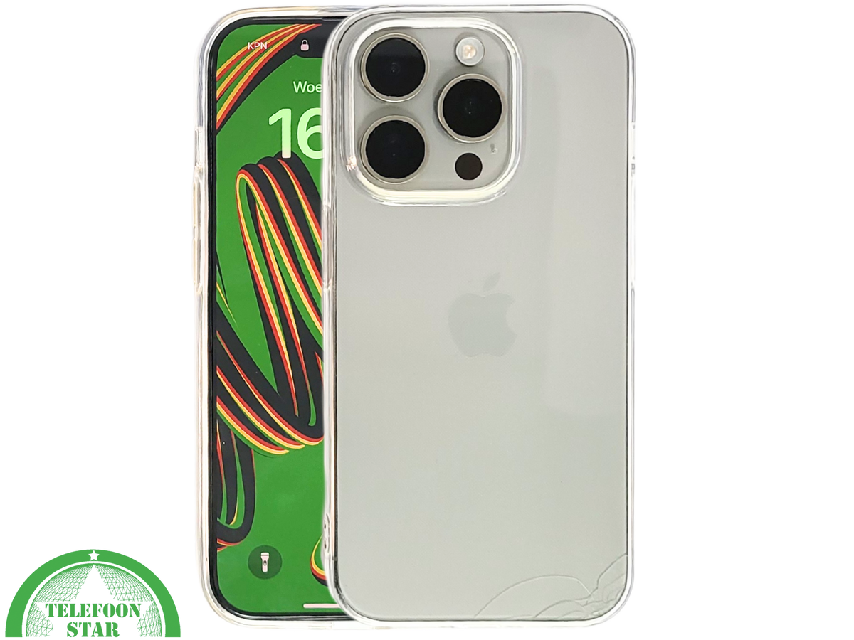 Transparant iPhone 15 Pro Hoesje met Zilveren Randen – Elegant & Slank | Telefoonstar.nl
