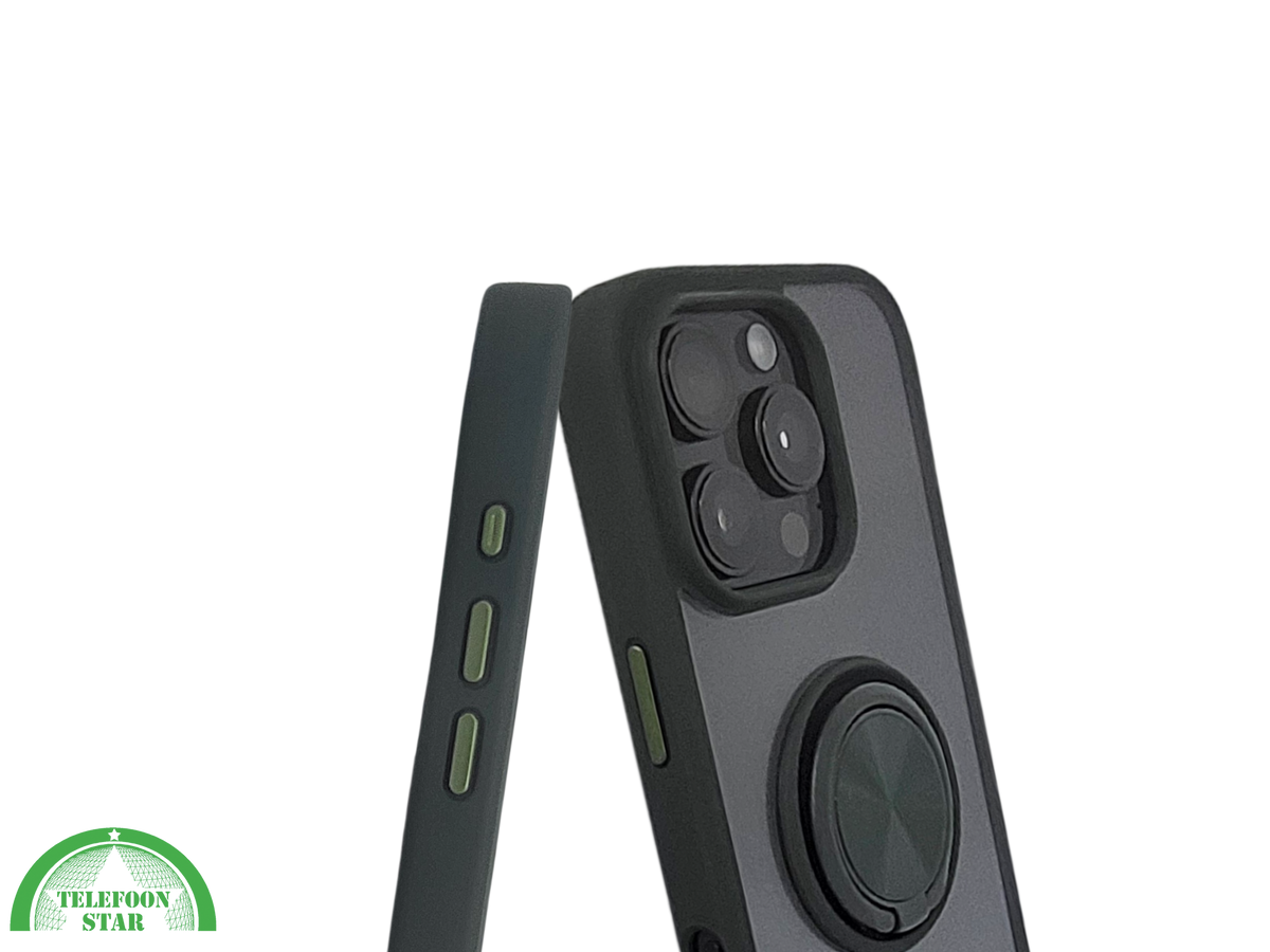 iPhone 16 Pro Zwart Hoesje Met Ringhouder Stevige Rugcover Voor Extra Grip