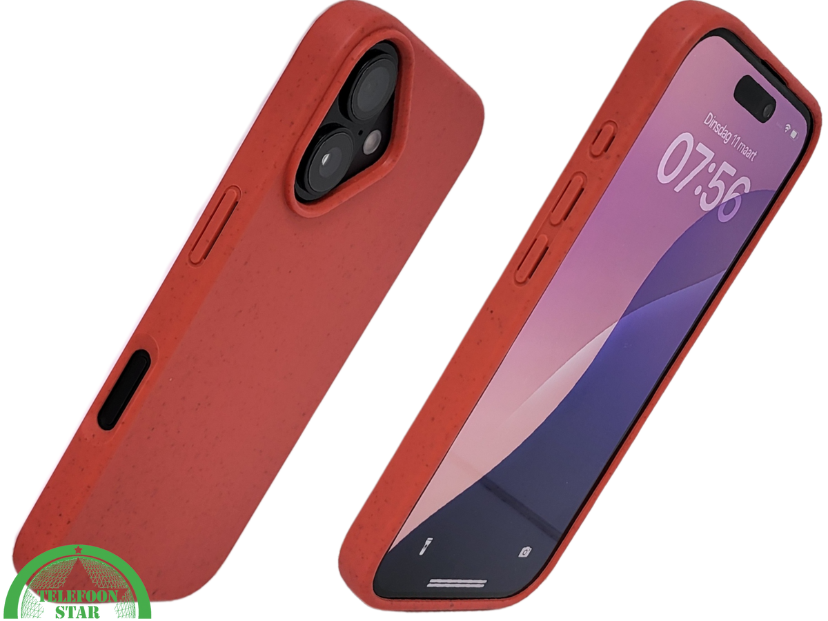 iPhone 16 hoesje rood eco-vriendelijk bioplastic schokbestendige cover