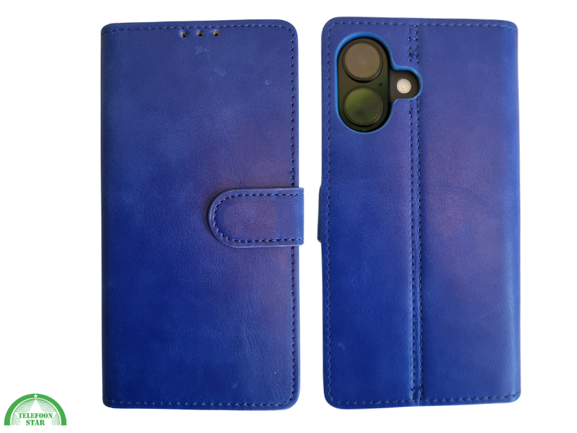 Boek Case Leer Wallet Case Donkerblauw iPhone 16